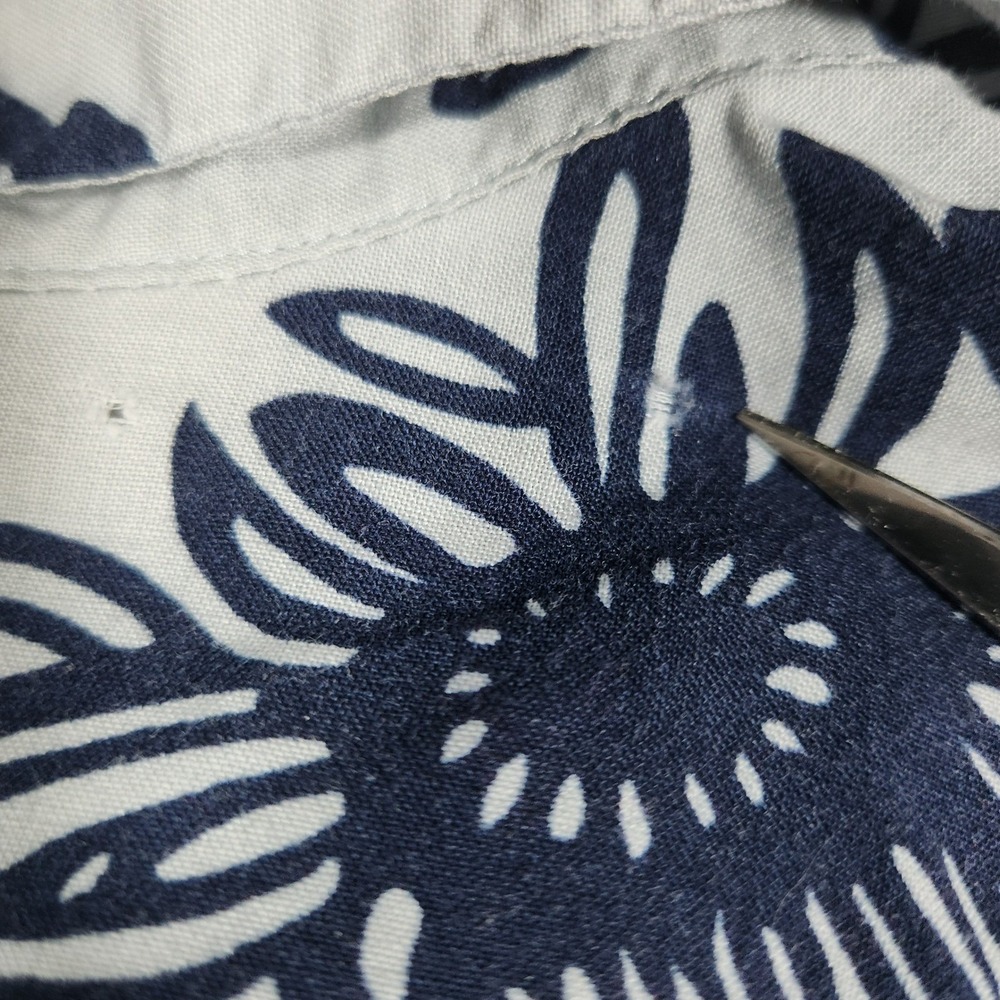Perry Ellis Floral Button Up Mens L Blue Cotton Rayon Short Sleeve Y2K Vintage - Picture 6 of 9